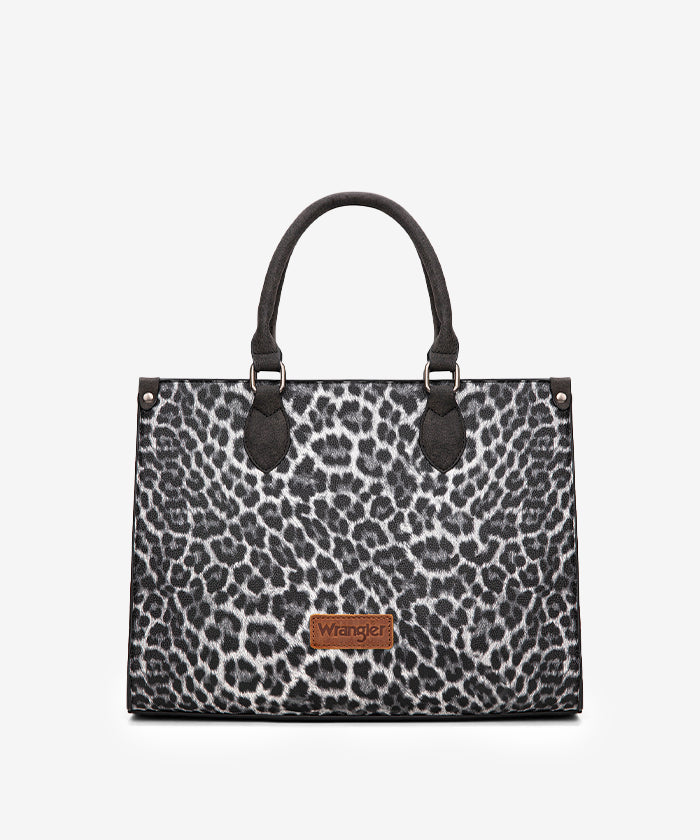 Wrangler Western All-over Leopard Print Wide Tote Bag Black