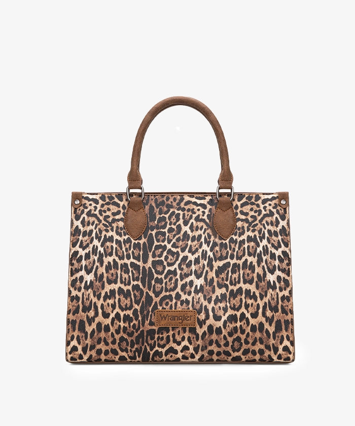 Wrangler Western All-over Leopard Print Wide Tote Bag Brown