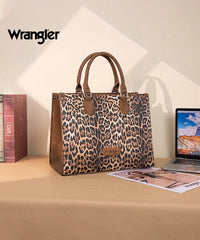 Wrangler Western All-over Leopard Print Wide Tote Bag Brown