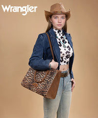 Wrangler Western All-over Leopard Print Wide Tote Bag Brown