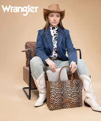 Wrangler Western All-over Leopard Print Wide Tote Bag Brown
