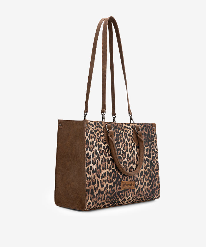 Wrangler Western All-over Leopard Print Wide Tote Bag Brown