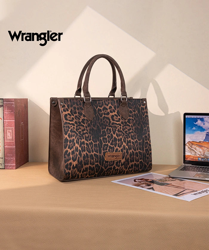 Wrangler Western All-over Leopard Print Wide Tote Bag Coffee