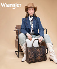 Wrangler Western All-over Leopard Print Wide Tote Bag Coffee