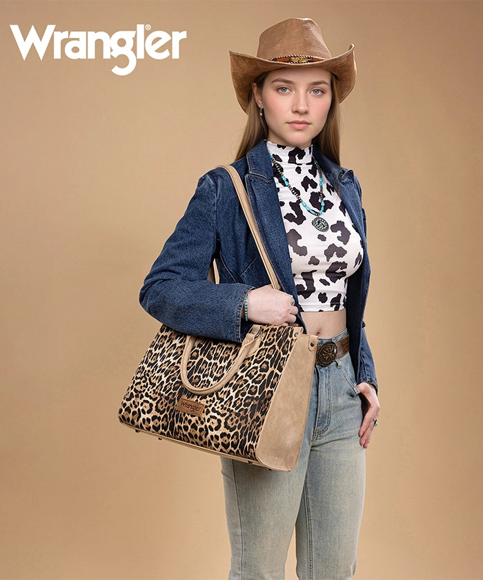 Wrangler Western All-over Leopard Print Wide Tote Bag Tan