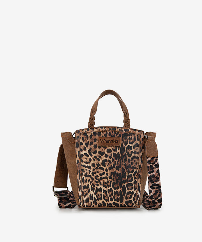 Wrangler Western Braided Handle Leopard Tote Bag Brown