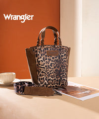 Wrangler Western Braided Handle Leopard Tote Bag Brown