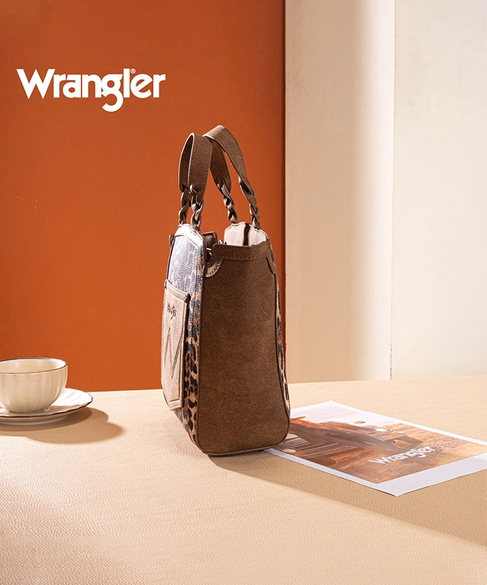 Wrangler Western Braided Handle Leopard Tote Bag Brown