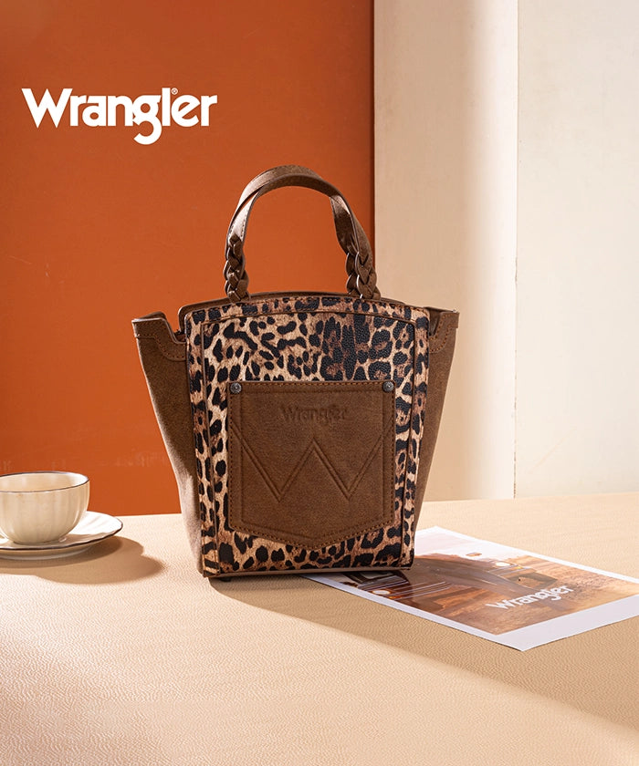 Wrangler Western Braided Handle Leopard Tote Bag Brown