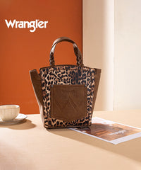 Wrangler Western Braided Handle Leopard Tote Bag Brown
