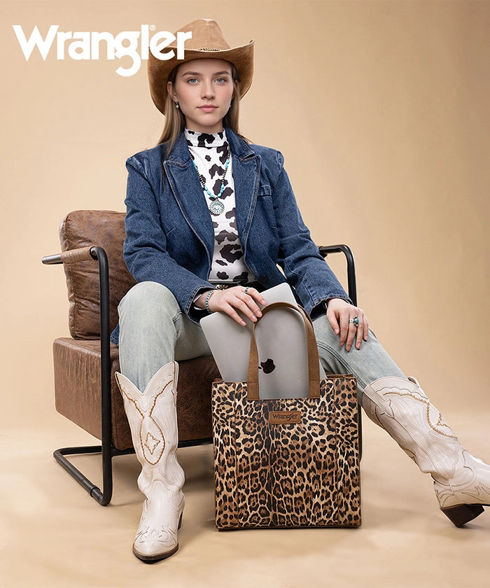 Wrangler Western Leopard Print Tote Bag Brown
