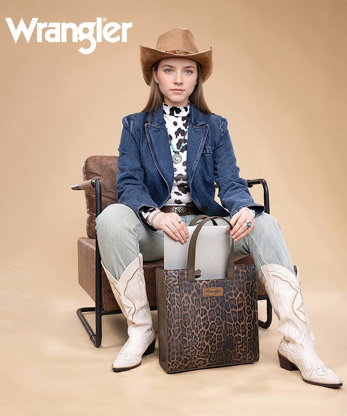 Wrangler Western Leopard Print Tote Bag Coffee