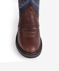 Men’s Blue Enchantress Leather Patchwork Embroidered Boots