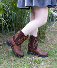 Women’s Brown Suede Embroidered Western Boots