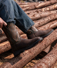 Men’s Vintage Brown Patchwork Embroidered Worker Boots