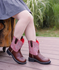 Women‘s Sunset Bloom Leather & Pink Suede Embroidered Boots