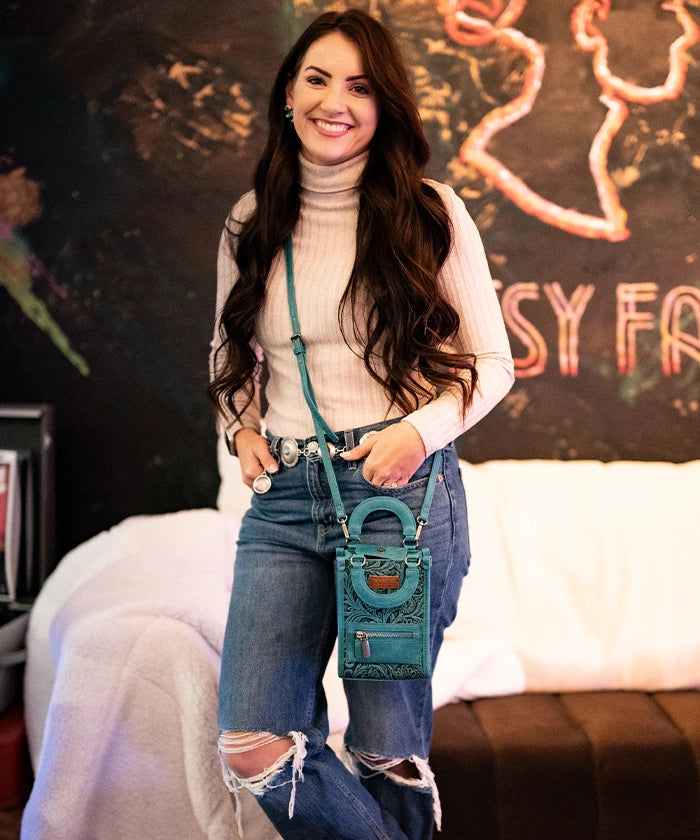 Montana West small crossbody phone purse in Turquoise — vibrant pop color, durable finish