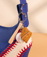 Mini Baseball Keychain with Wooden Bat