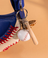 Mini Baseball Keychain with Wooden Bat