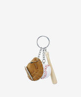 Mini Baseball Keychain with Wooden Bat