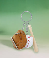 Mini Baseball Keychain with Wooden Bat