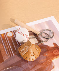 Mini Baseball Keychain with Wooden Bat