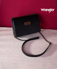 Wrangler Full-Grain Leather Flap Crossbody in black