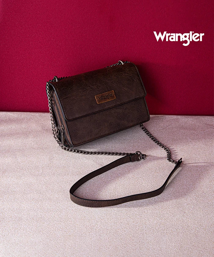 Wrangler Full-Grain Leather Flap Crossbody in brown