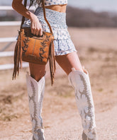 Wrangler Top Handle Embroidered Fringe Tote Bag