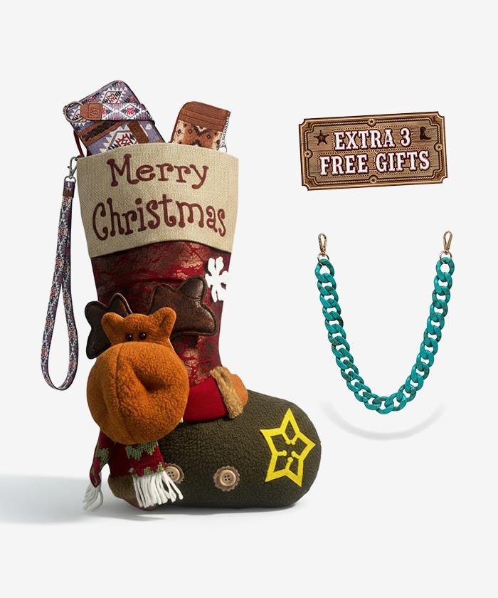 Montana West Christmas stockings in Green— PU leather with 3D reindeer and snowflake details