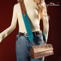 Montana West Western Turquoise Floral Tooled Crossbody Strap - Montana West World