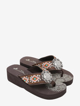 Mandala Silver Floral Rhinestones Concho Embroidered Wedge Flip-Flop - Montana West World