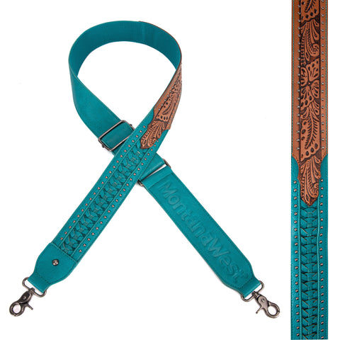 Montana West Western Turquoise Floral Tooled Crossbody Strap - Montana West World