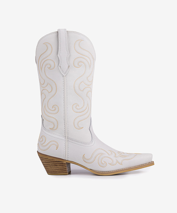 Women’s Ivory Bloom Embroidered Full-Grain Leather Boots
