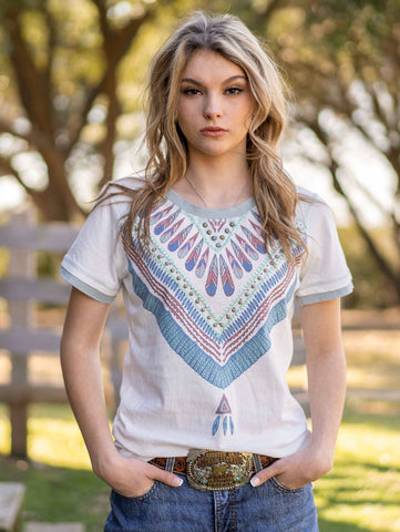 Delila Women's Mineral Wash Serape Graphic Short Sleeve Tee - Montana West World