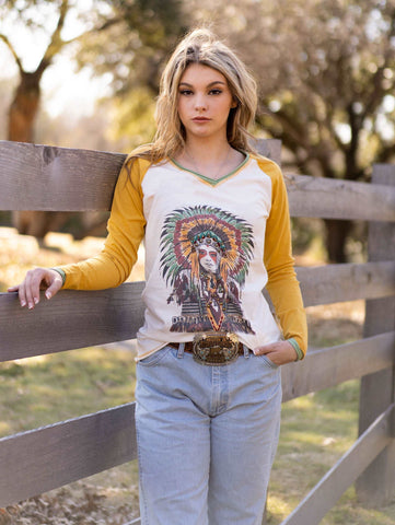 Delila Women Tribal Queen Studded Long Sleeve Tee - Montana West World