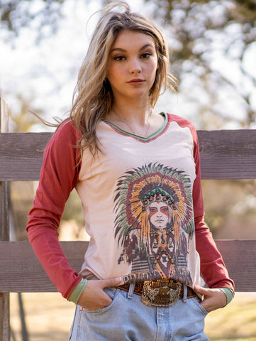 Delila Women Tribal Queen Studded Long Sleeve Tee - Montana West World