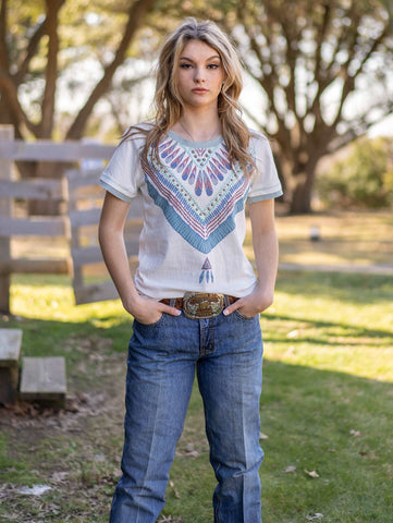 Delila Women's Mineral Wash Serape Graphic Short Sleeve Tee - Montana West World