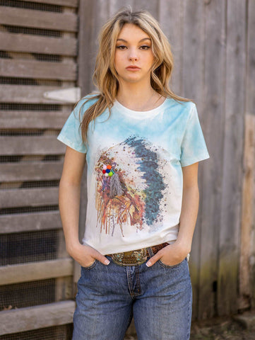 Delila Women's Mineral Wash Tribe Graphic Short Sleeve Tee - Montana West World