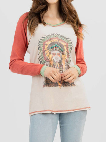 Delila Women Tribal Queen Studded Long Sleeve Tee - Montana West World