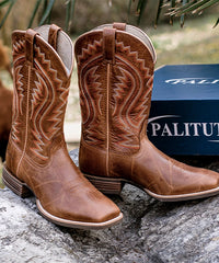 Men's Embroidered Wide Toe Cowboy Boots