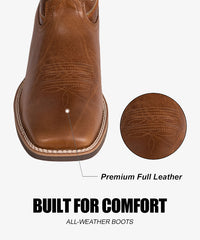 Men's Full Leather Square Toe Retro Western Boots