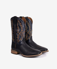 Men's Embroidered Wide Toe Western Boots