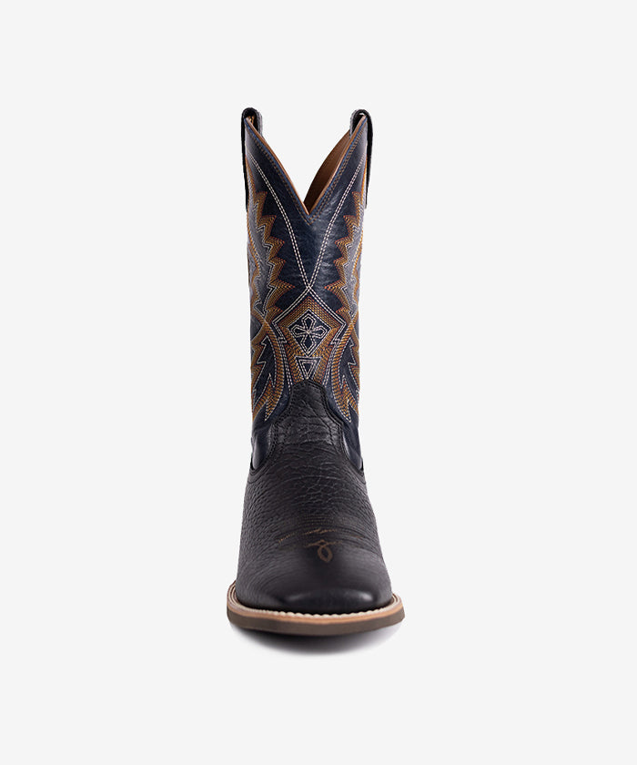 Men's Embroidered Wide Toe Western Boots