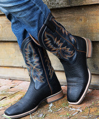 Men's Embroidered Wide Toe Western Boots