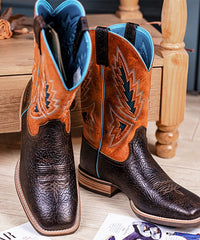 Men's Cracked Leather Embroidered Square Toe Western Boots