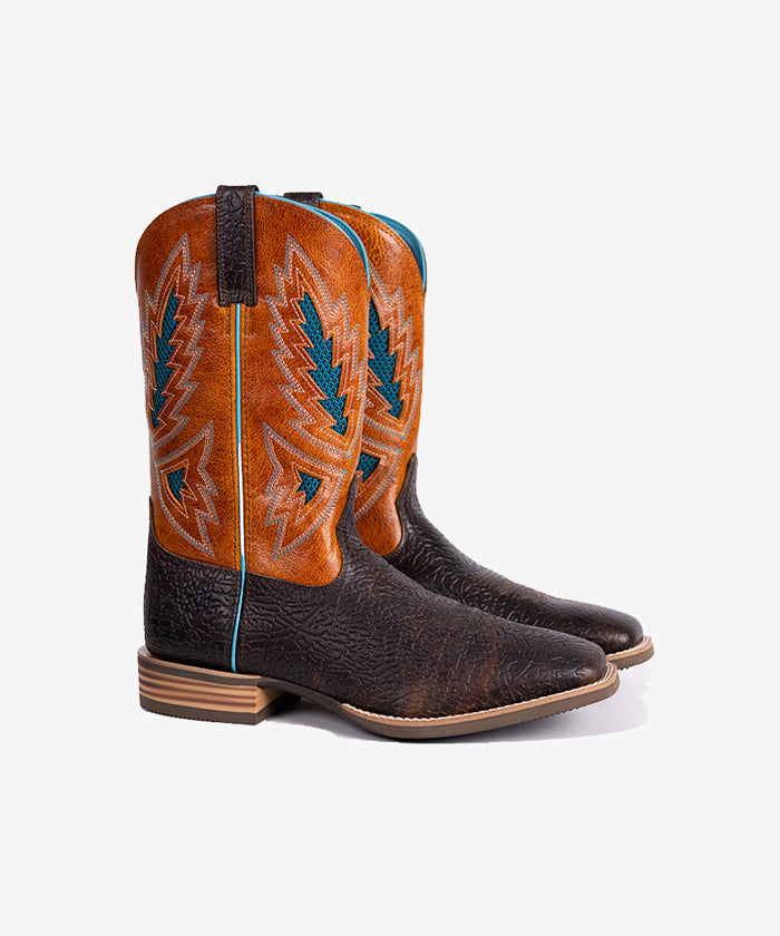 Men's Cracked Leather Embroidered Square Toe Western Boots
