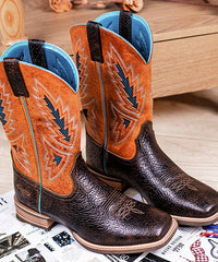 Men's Cracked Leather Embroidered Square Toe Western Boots