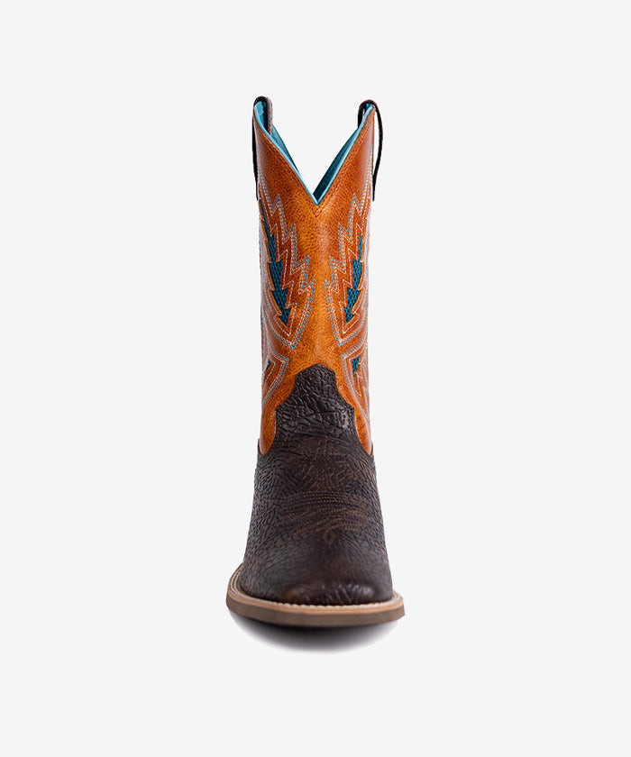 Men's Cracked Leather Embroidered Square Toe Western Boots