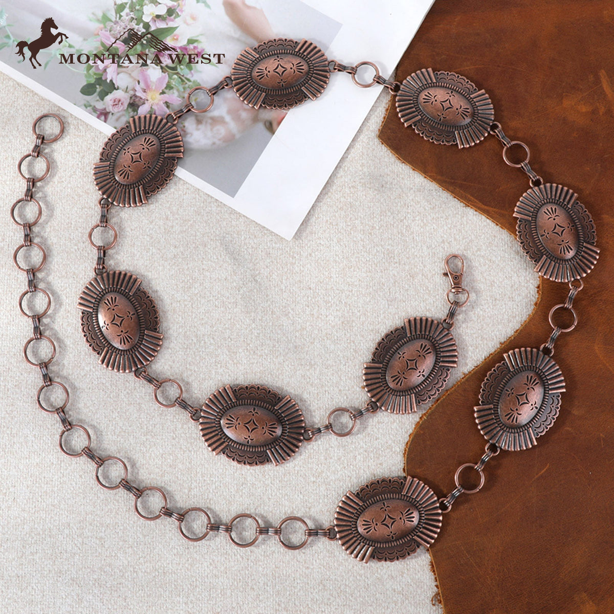 Montana West Etched Oval Concho Link Chain Belt